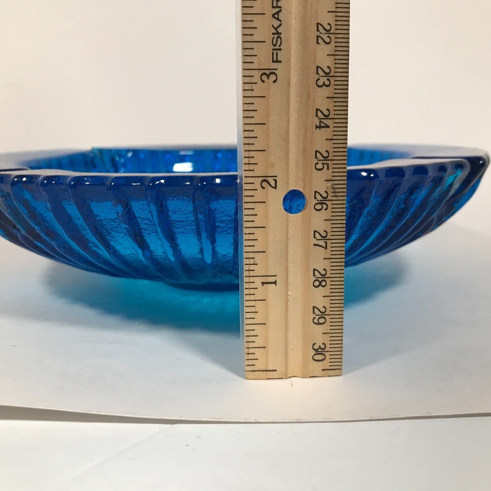 Blenko Label Mid Century Chunky Blue Sun Burst 4 Slot Ashtray 8.75 Inch Vintage‎ - Picture 12 of 12